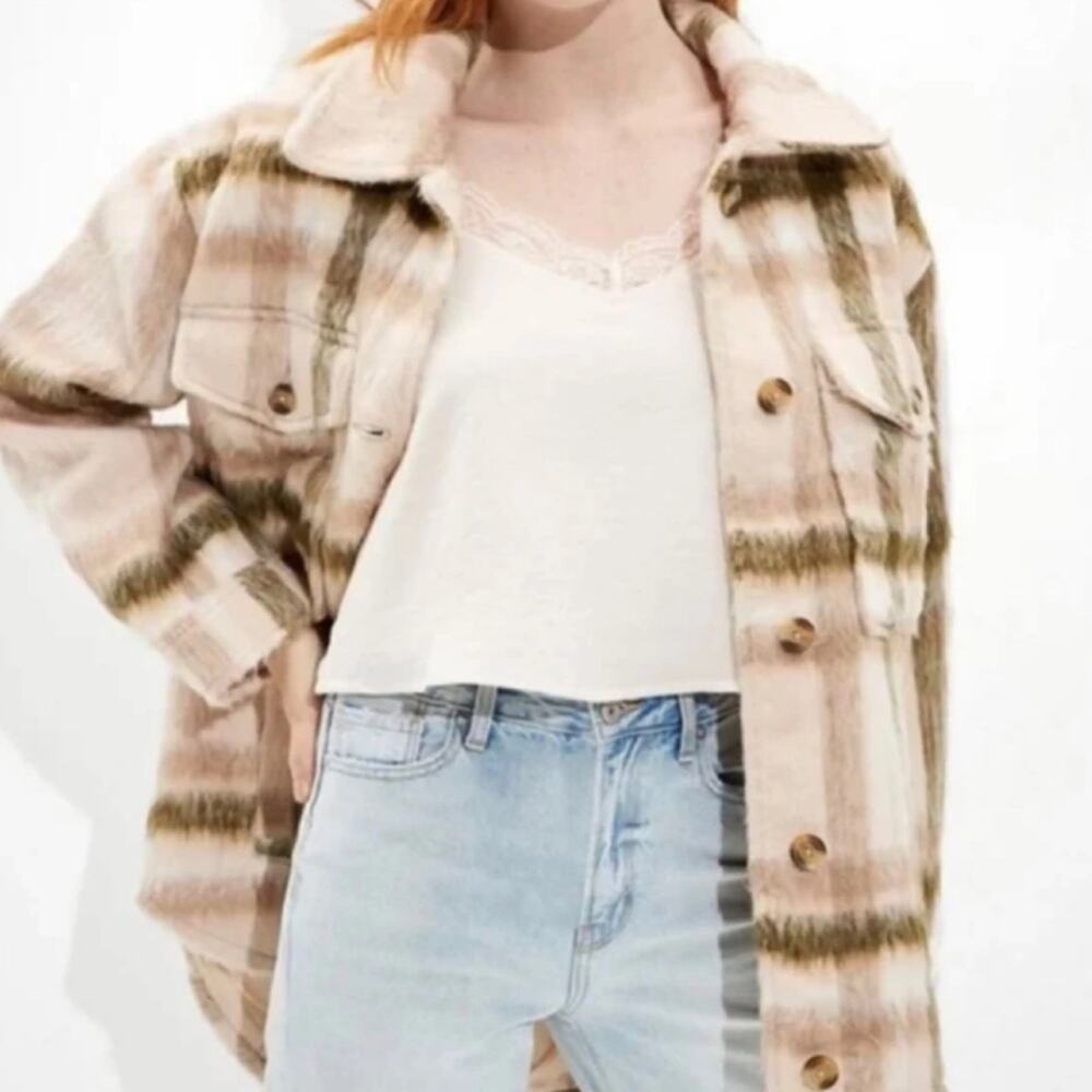 American Eagle Brushed Plaid Shacket